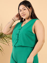 CURVY STREET Plus Size Green V-Neck Waistcoat