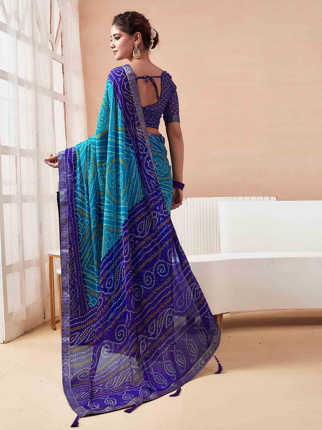 KALINI Bandhani Zari Pure Chiffon Bandhani Saree