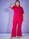 SASSAFRAS Curve Fuchsia Pink Plus Size Self Design Shirt With Trouser Co-Ords