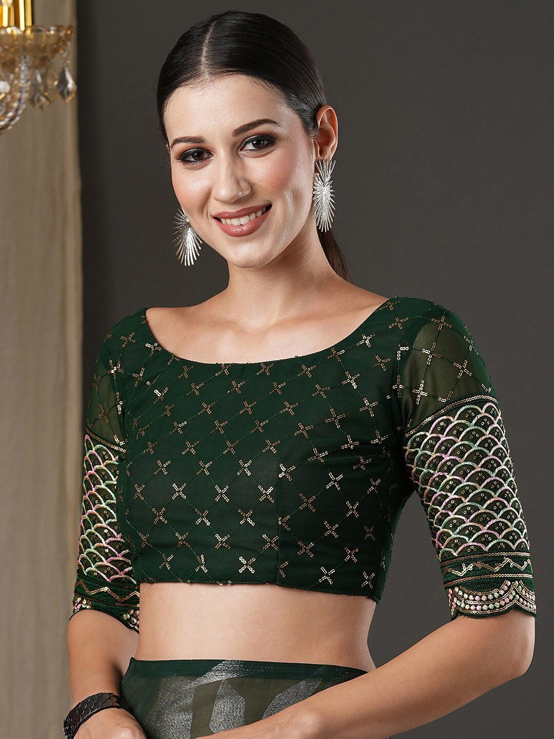 Saree mall Green Abstract Printed Poly Georgette Saree