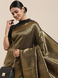 Saree mall Black & Gold-Toned Ethnic Motifs Zari Silk Blend Banarasi Sarees