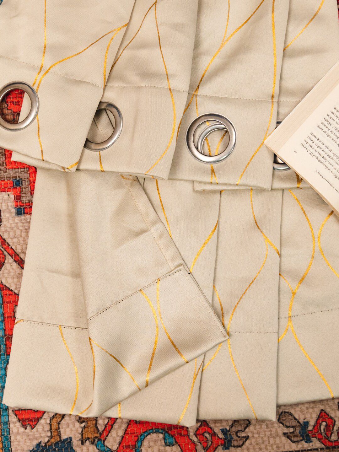 URBAN SPACE Beige & Gold-Toned Printed Black Out Door Curtain