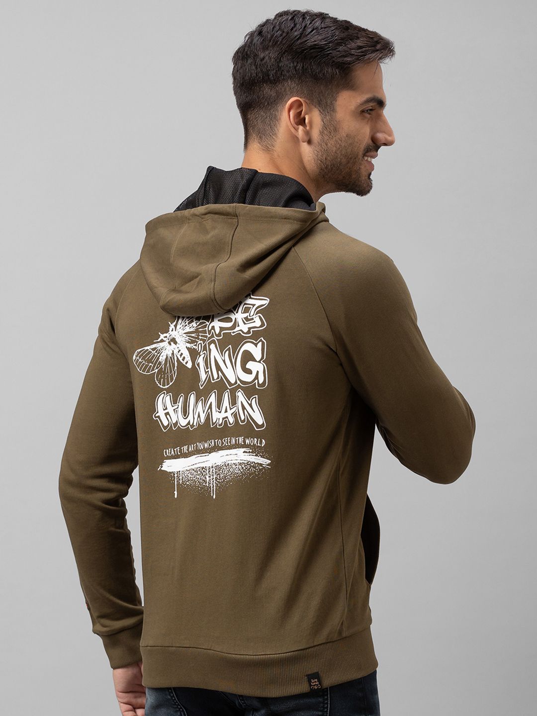 Being Human Men Olive Green Printed Sweatshirt