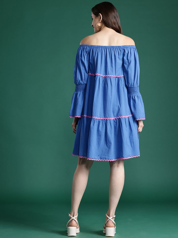DressBerry Pure Cotton Off-Shoulder Bell Sleeves Tiered Bardot Dress