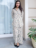 Libas White Cotton Printed Shirt And White Cotton Printed Pyjamas With Both Side Pocket