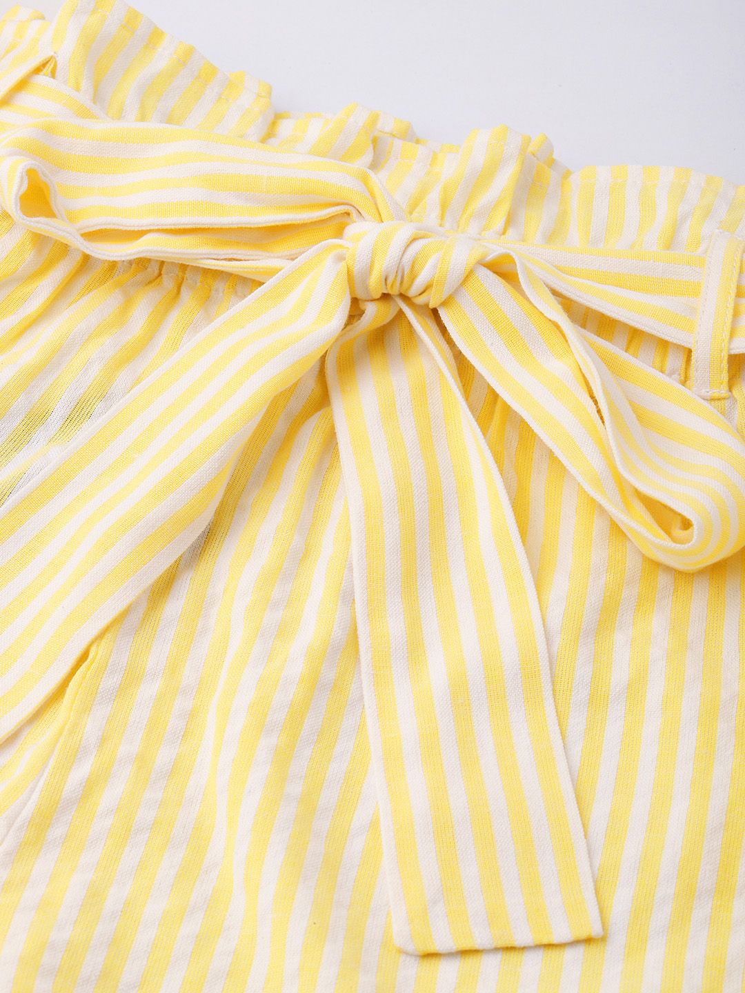 DressBerry Women Sunkissed Striped Paperbag Waist Shorts With Fabric Belt