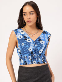 DressBerry Artsy Florals Smocked Blouson Crop Top
