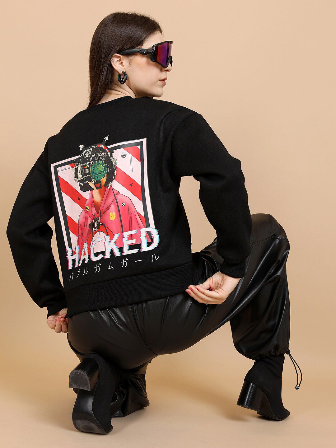 Tokyo Talkies Black Printed Pullover Sweatshirt