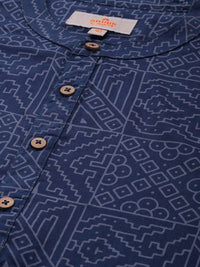 Anouk Men Geometric Printed Cotton Indigo Short Kurta