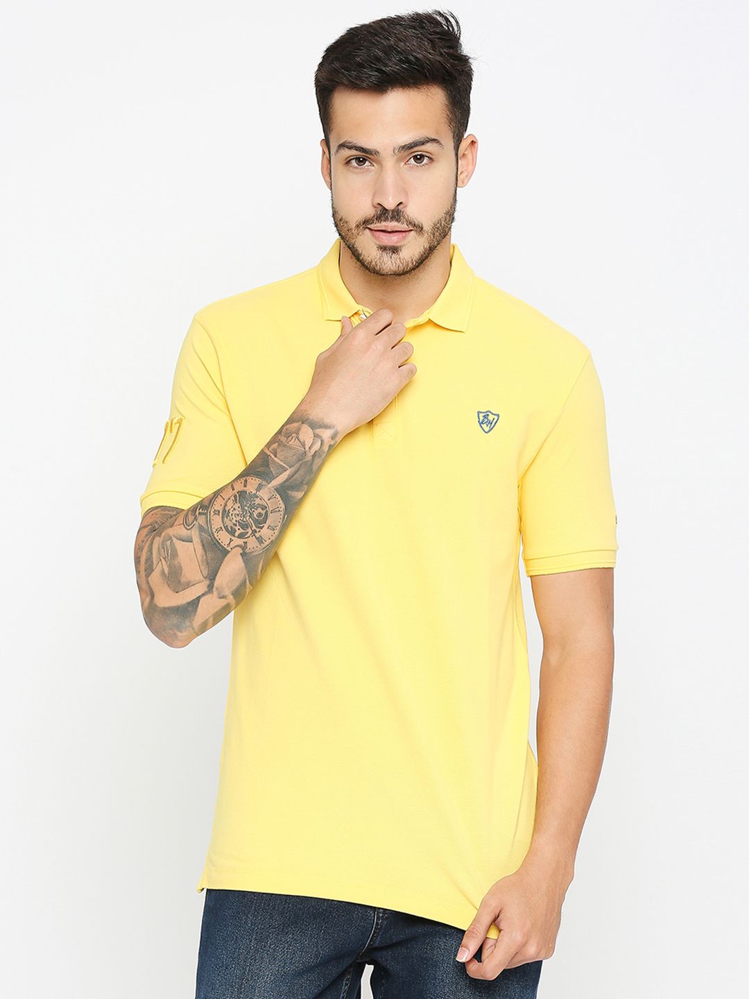 Being Human Men Yellow Polo Collar Applique T-shirt
