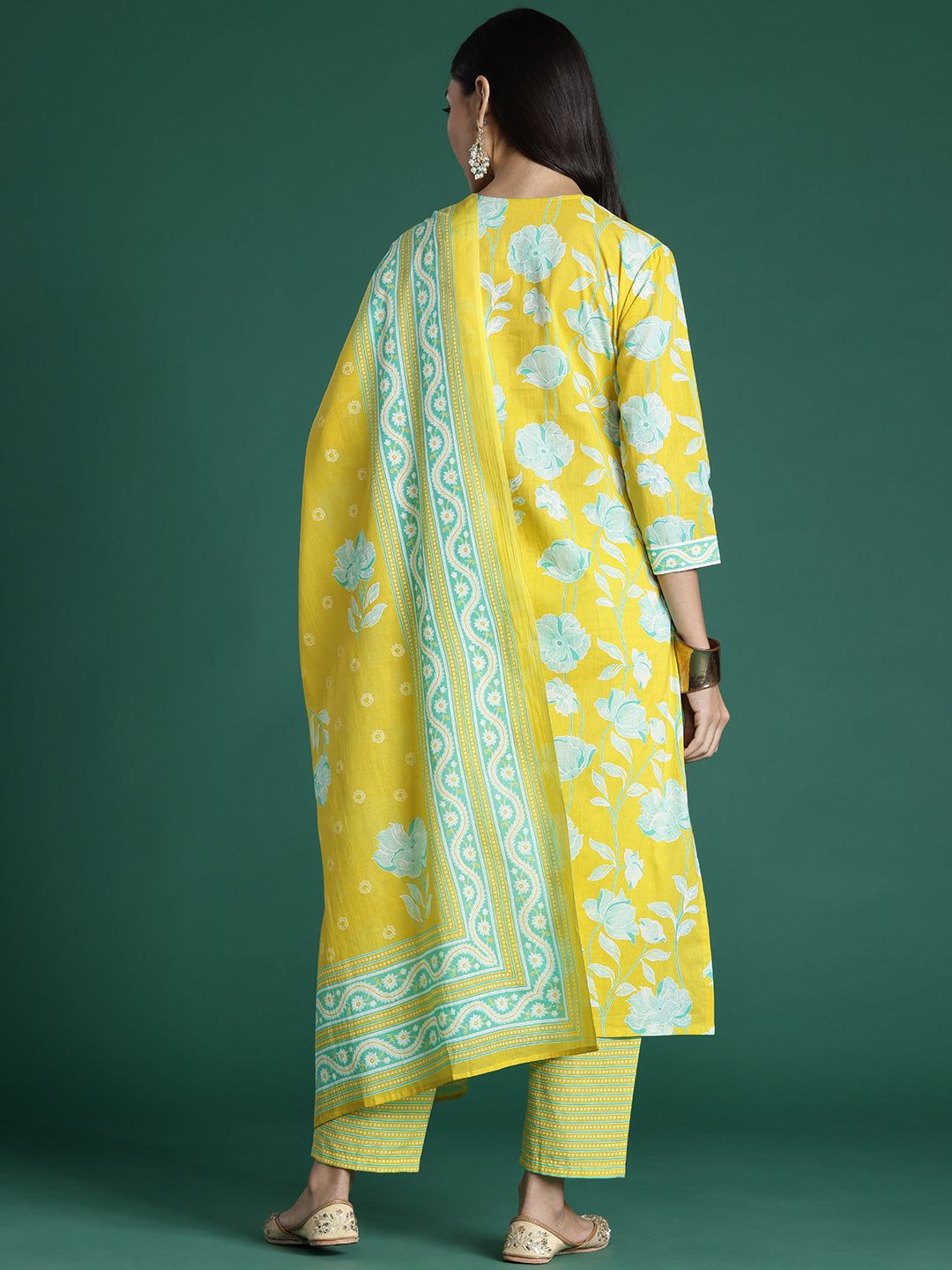 Indo Era Women Floral Printed Regular Pure Cotton Kurta with Trousers & With Dupatta