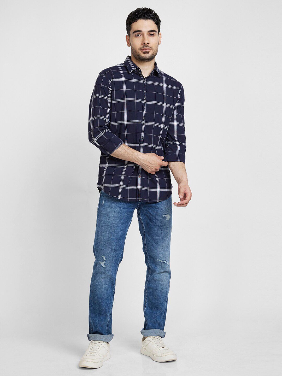 SPYKAR Classic Windowpane Checked Pure Cotton Casual Shirt