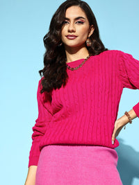 Berrylush Women Pretty Pink Cable Knit Knits Bits Sweater