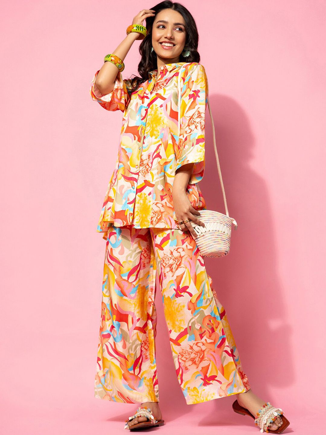Libas Abstract Printed A-Line Shirt & Palazzo Set