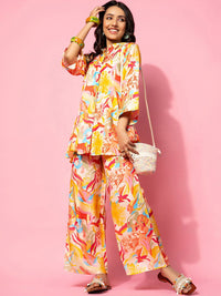 Libas Abstract Printed A-Line Shirt & Palazzo Set