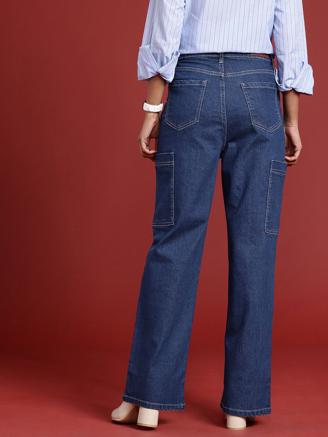 all about you Women Straight Fit High-Rise Stretchable Cargo Style Jeans