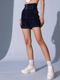 STREET 9 Women Washed High-Rise Denim Denim Shorts