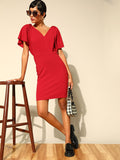Athena Women Gorgeous Red Solid New Neckline Dress