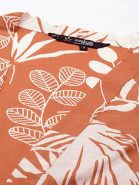 SANSKRUTIHOMES Women Coral Orange & Off White Printed Cotton Shorts Set with Robe