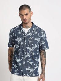 THE BEAR HOUSE Floral Printed Cuban Collar Pure Cotton Casual Shirt