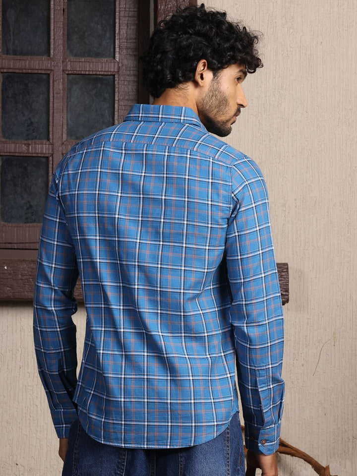 Thomas Scott Premium Slim Fit Tartan Checks Opaque Cotton Casual Shirt