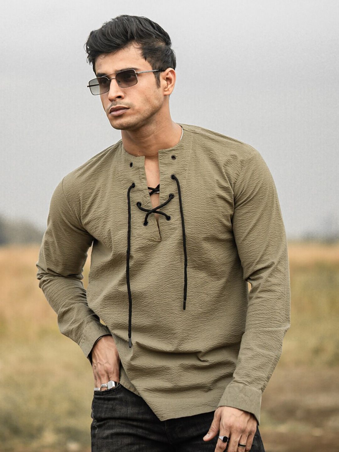 Powerlook Mandarin Collar Casual Shirt