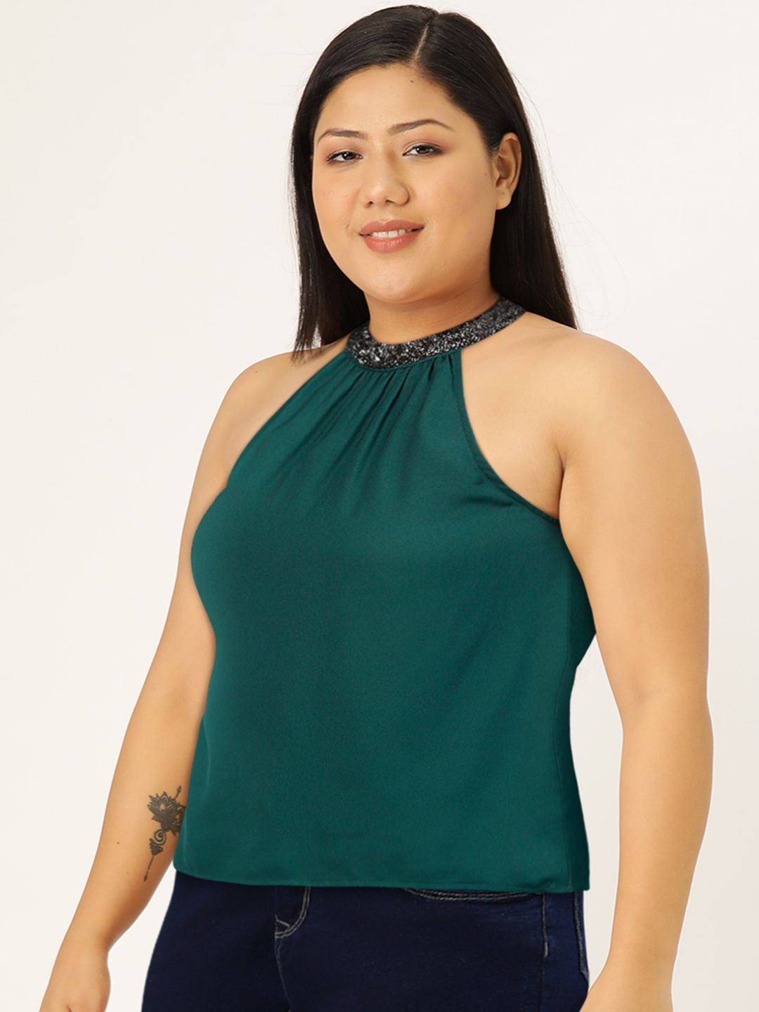 STREET 9 Green Pleated A-Line Top