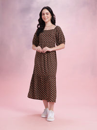 DressBerry Ethnic Print Cut-Out Back A-Line Midi Dress