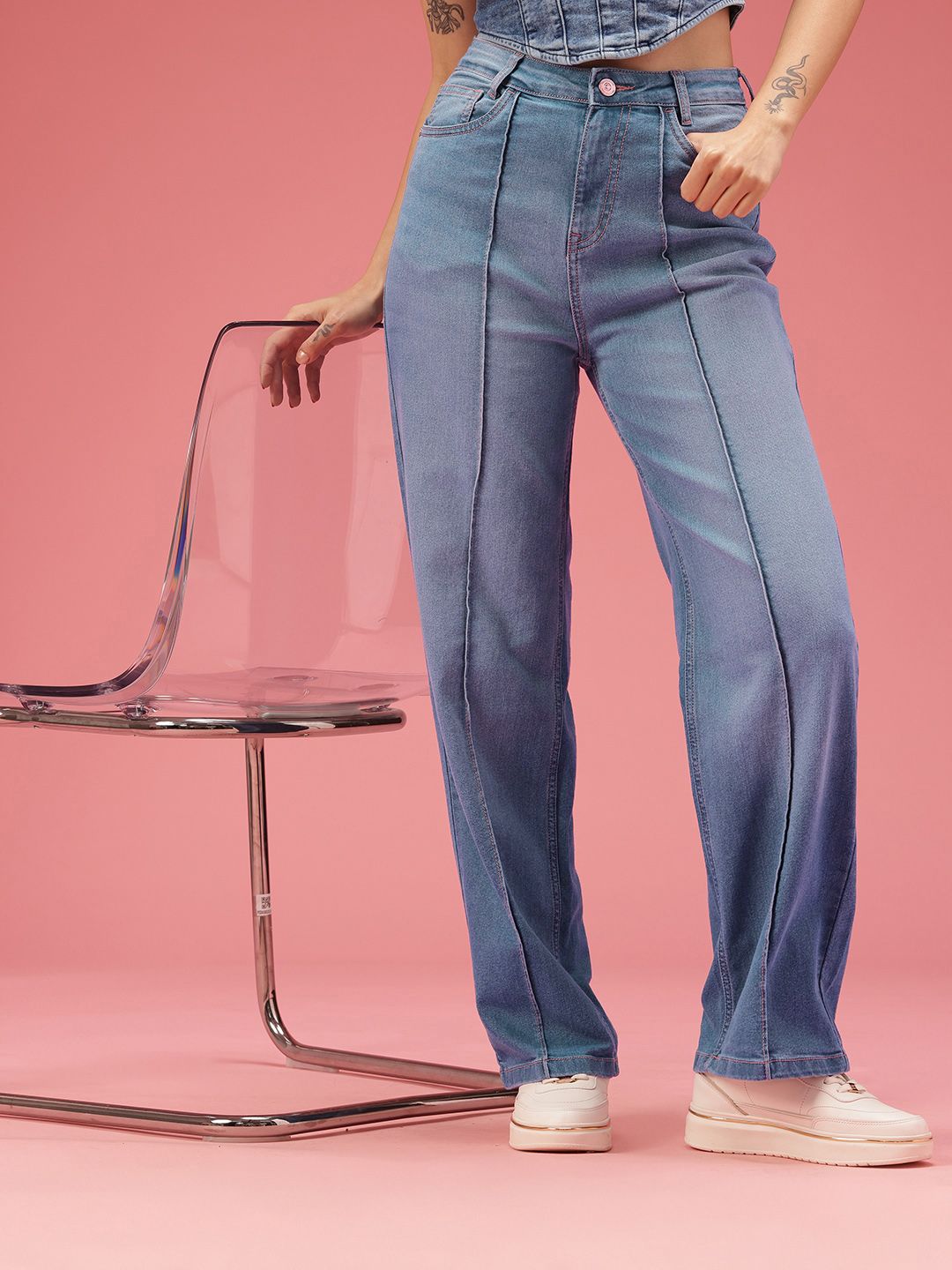 DressBerry Women Straight Fit High-Rise Light Fade Stretchable Jeans