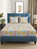 Story@home Arena Beige & Yellow Floral Printed 180 TC Queen Bedsheet & 2 Pillow Covers