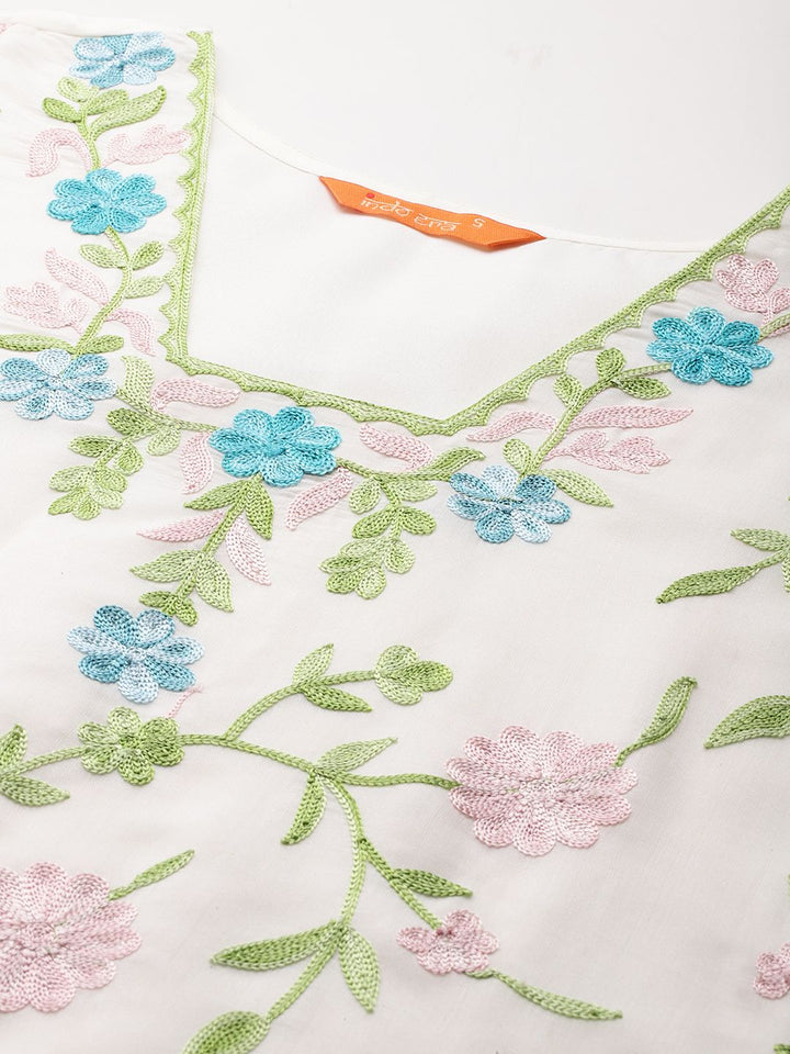 Indo Era Women Floral Embroidered Thread Work Kurta With Trousers & Dupatta
