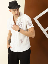 Thomas Scott Premium Conversational Printed Cuban Collar Cotton Casual Shirt