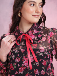 DressBerry Women Floral Semi Sheer Casual Shirt