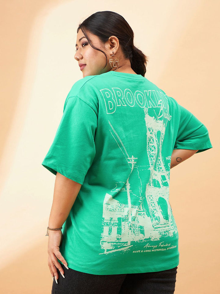 SASSAFRAS Curve Plus Size Typography Printed Pure Cotton Relaxed Fit T-shirt