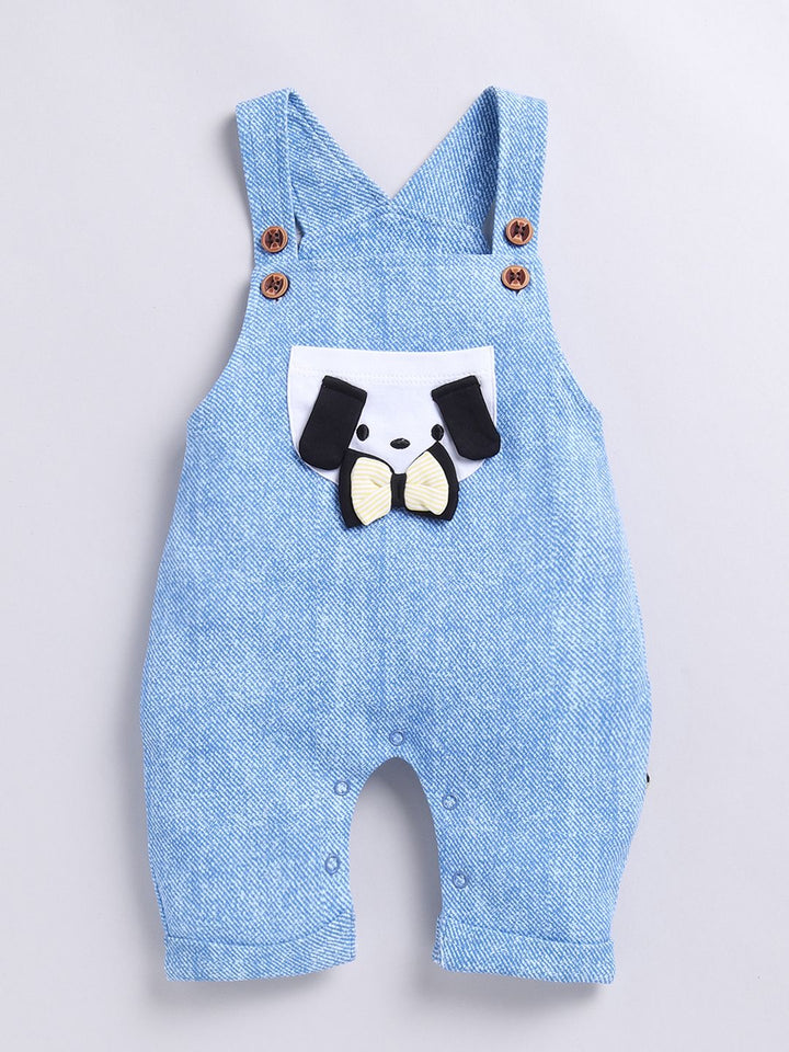 Moms Love Infants Boys Pure Cotton Dungaree With Striped T-Shirt