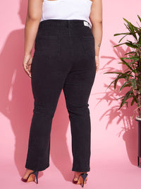 SASSAFRAS Curve Women Plus Size Black Bootcut High-Rise Stretchable Jeans