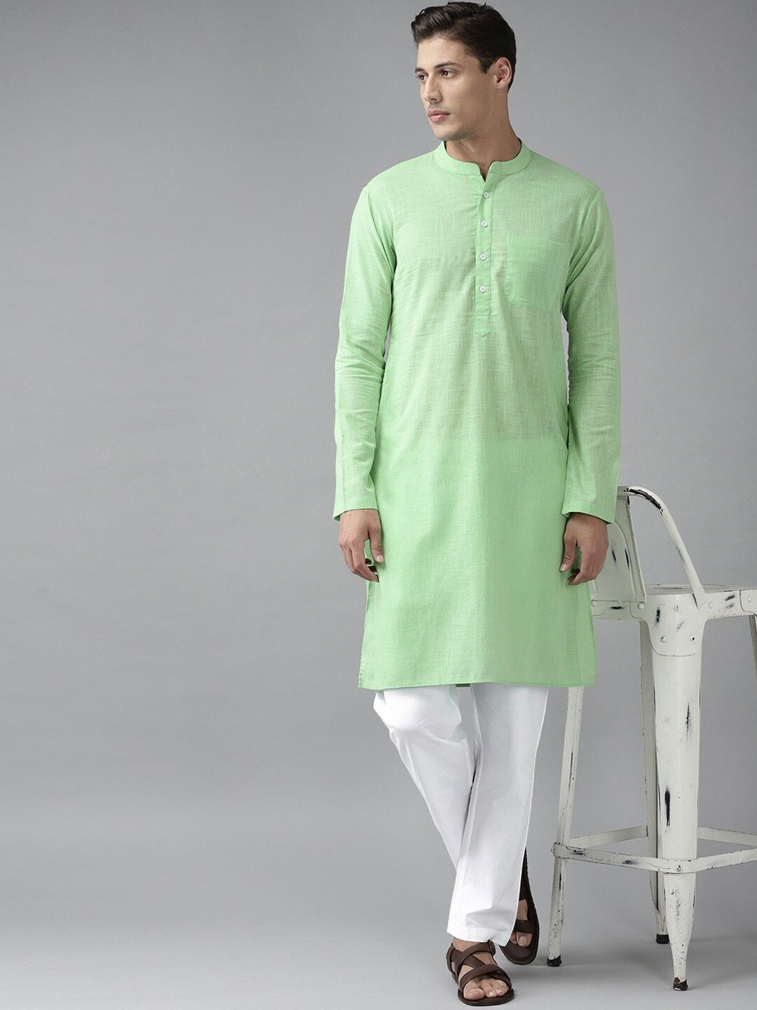 See Designs Men Green Cotton Kurta