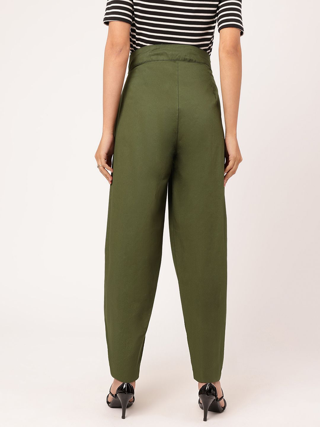 DressBerry Women High-Rise Pleated Pure Cotton Trousers