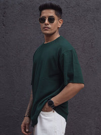 Powerlook Blue Cotton Round Neck Oversized T-shirt