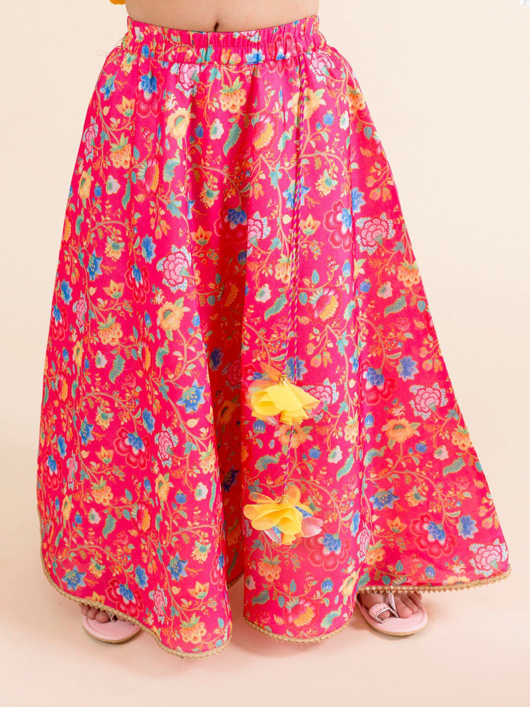 pspeaches Girls Coral & Yellow Ready to Wear Lehenga Choli