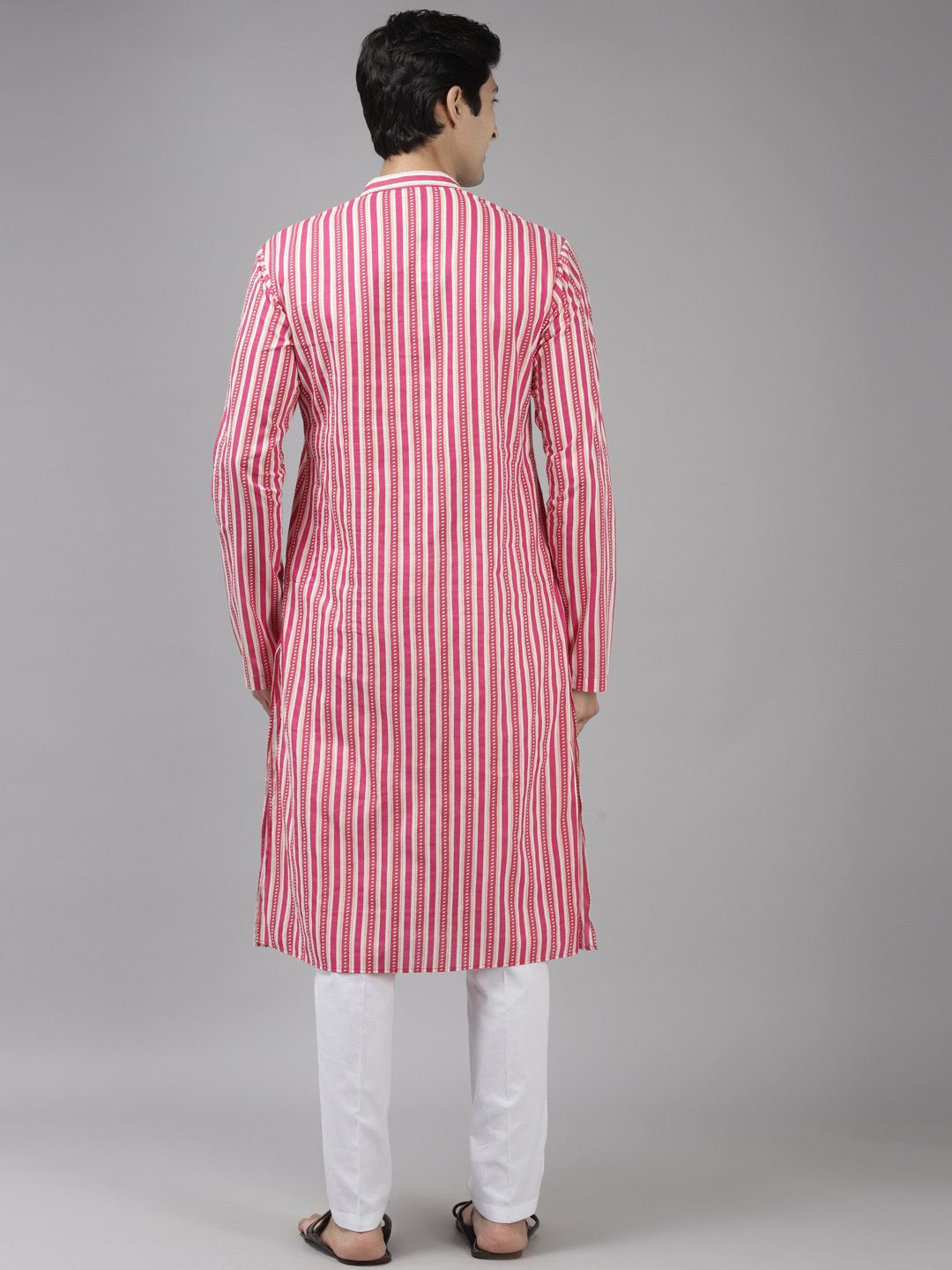 See Designs Men Pink Striped Kurta