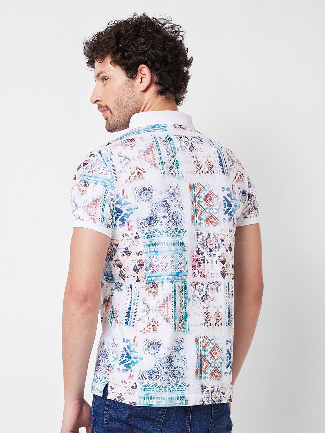 SPYKAR Printed Polo Collar Cotton Slim Fit T-shirt