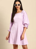 DENNISON Puff Sleeve Crepe Empire Dress