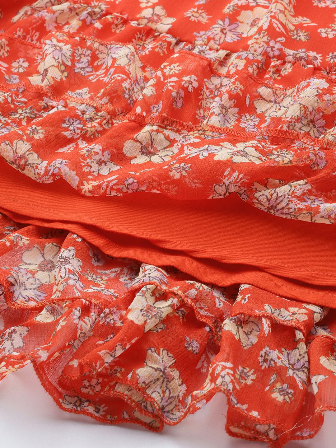 Antheaa Floral Print Puff Sleeve Chiffon A-Line Dress