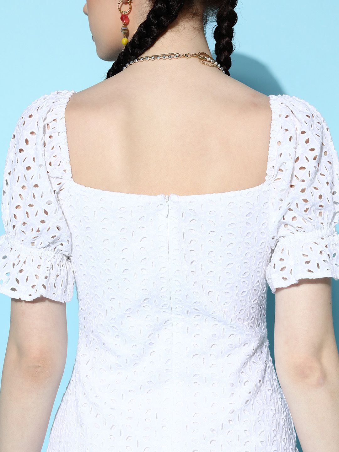 Berrylush Women White Self-Design Craftcore Dress