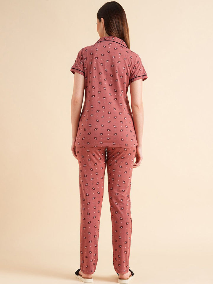 Sweet Dreams Peach-Coloured & White Floral Printed Pure Cotton Night Suits