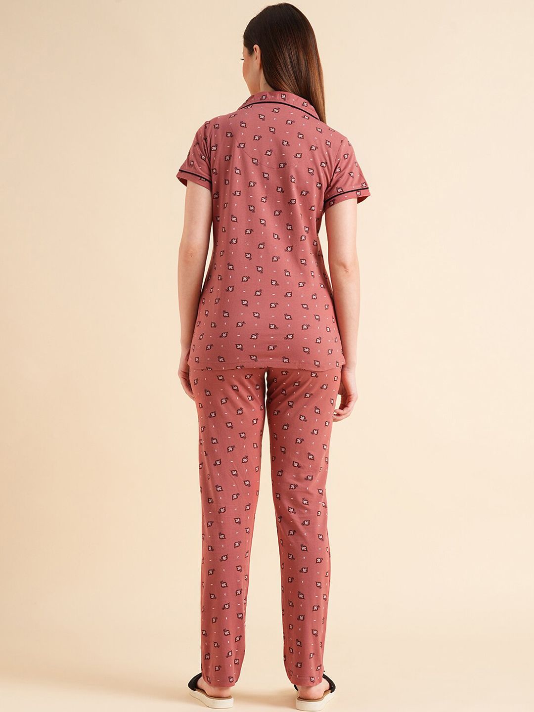 Sweet Dreams Peach-Coloured & White Floral Printed Pure Cotton Night Suits