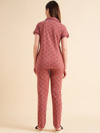 Sweet Dreams Peach-Coloured & White Floral Printed Pure Cotton Night Suits