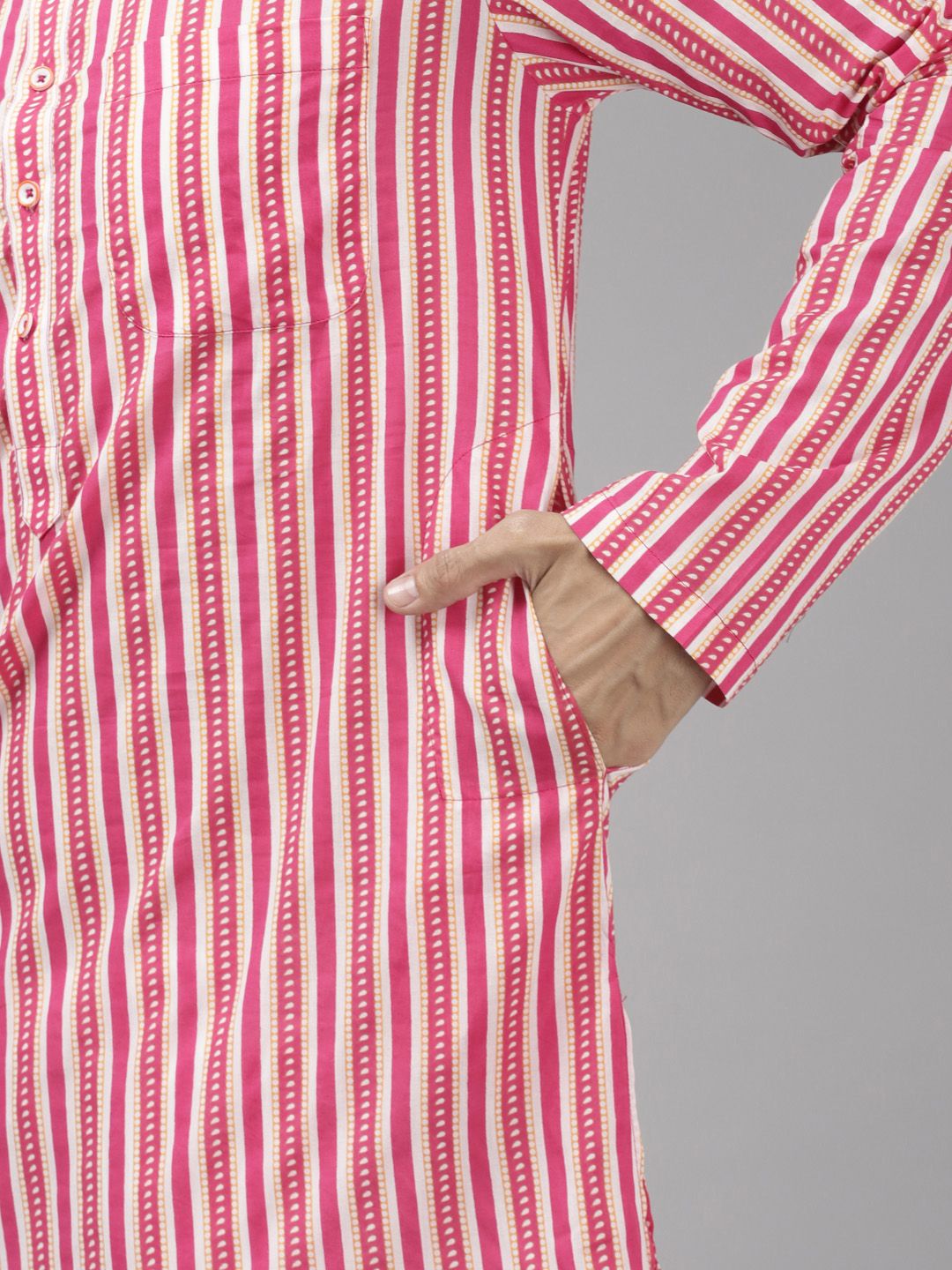 See Designs Men Pink Striped Kurta