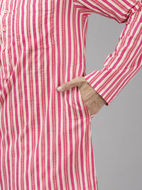 See Designs Men Pink Striped Kurta